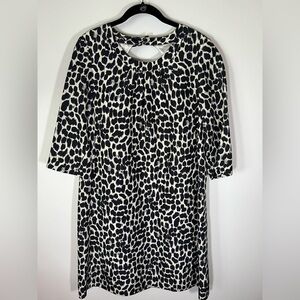 Kate Spade black white leopard silk shift a-line dress sz 12 preppy corpcore